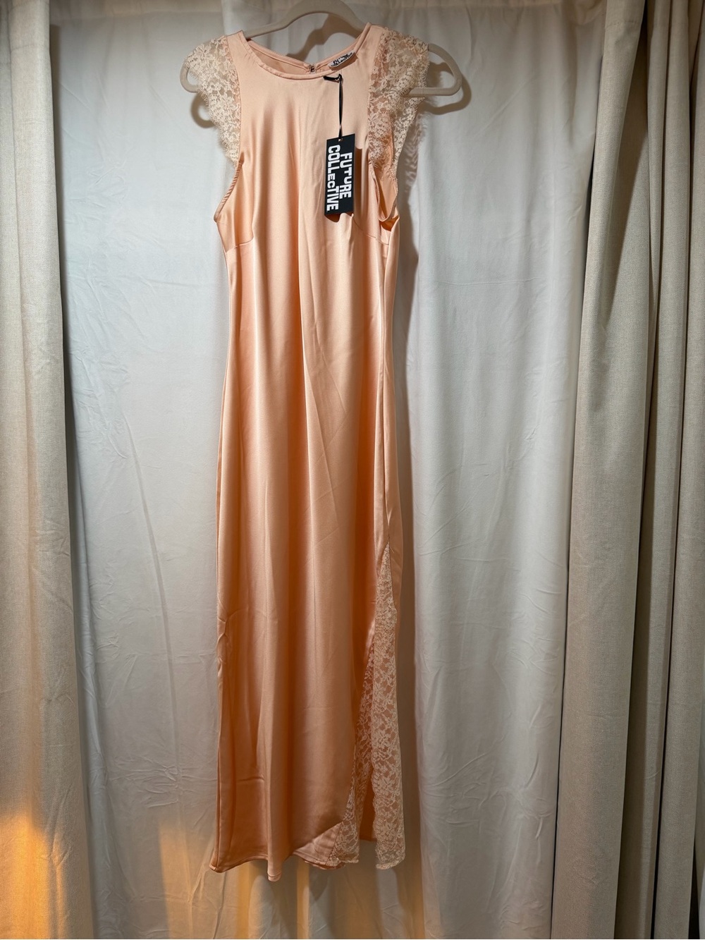 Future Collective Peach Lace-Trim Midi Dress - Picture 1 of 4